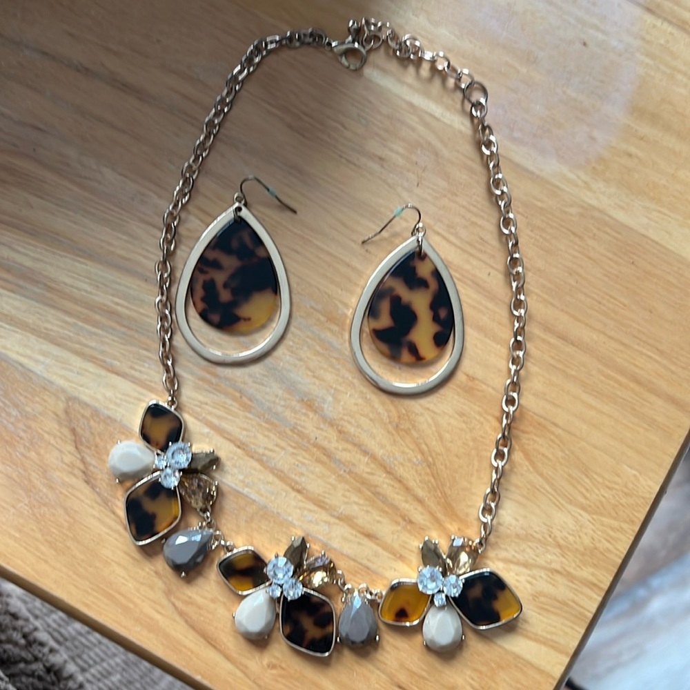 Brown and gold necklace with earrings
